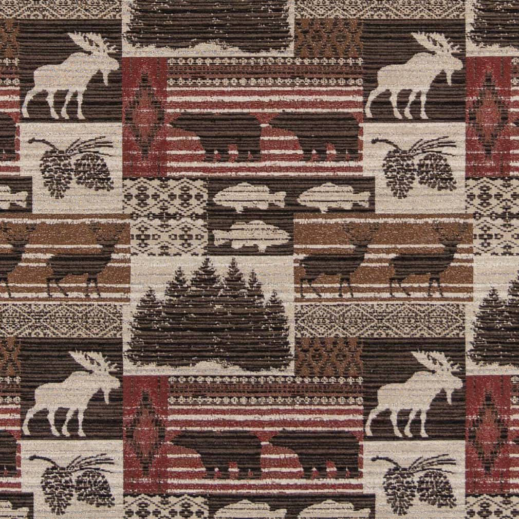 D2688 Novelty Moose Currant Brown,Red & Burgundy Charlotte Fabrics