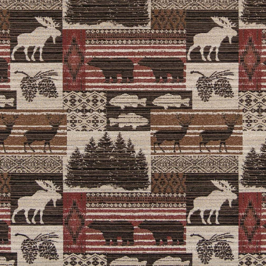 D2688 Novelty Moose Currant Brown,Red & Burgundy Charlotte Fabrics