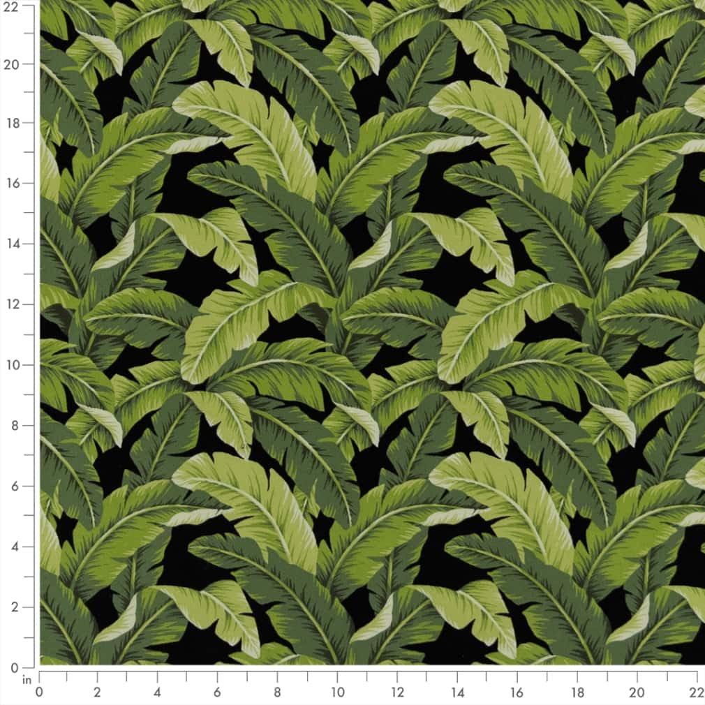 D2715 Leaves,Tropical & Botanical Rainforest Black,Green Charlotte Fabrics