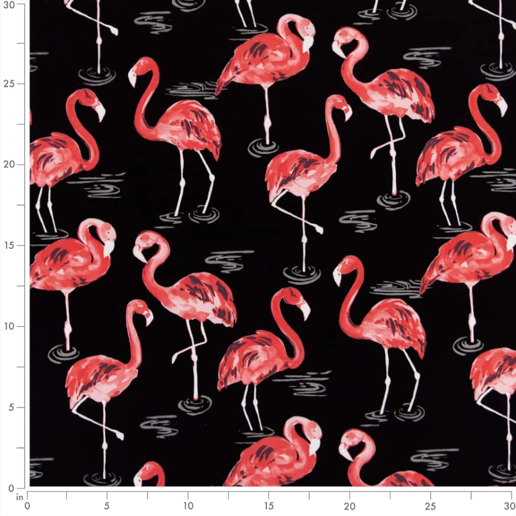 D2730 Novelty Flamingo Black,Pink Charlotte Fabrics