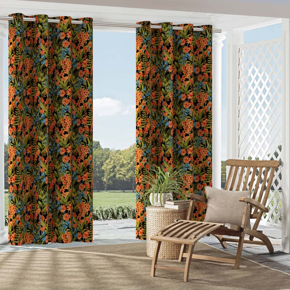 D2731 Floral Night Black,Coral & Peach Charlotte Fabrics