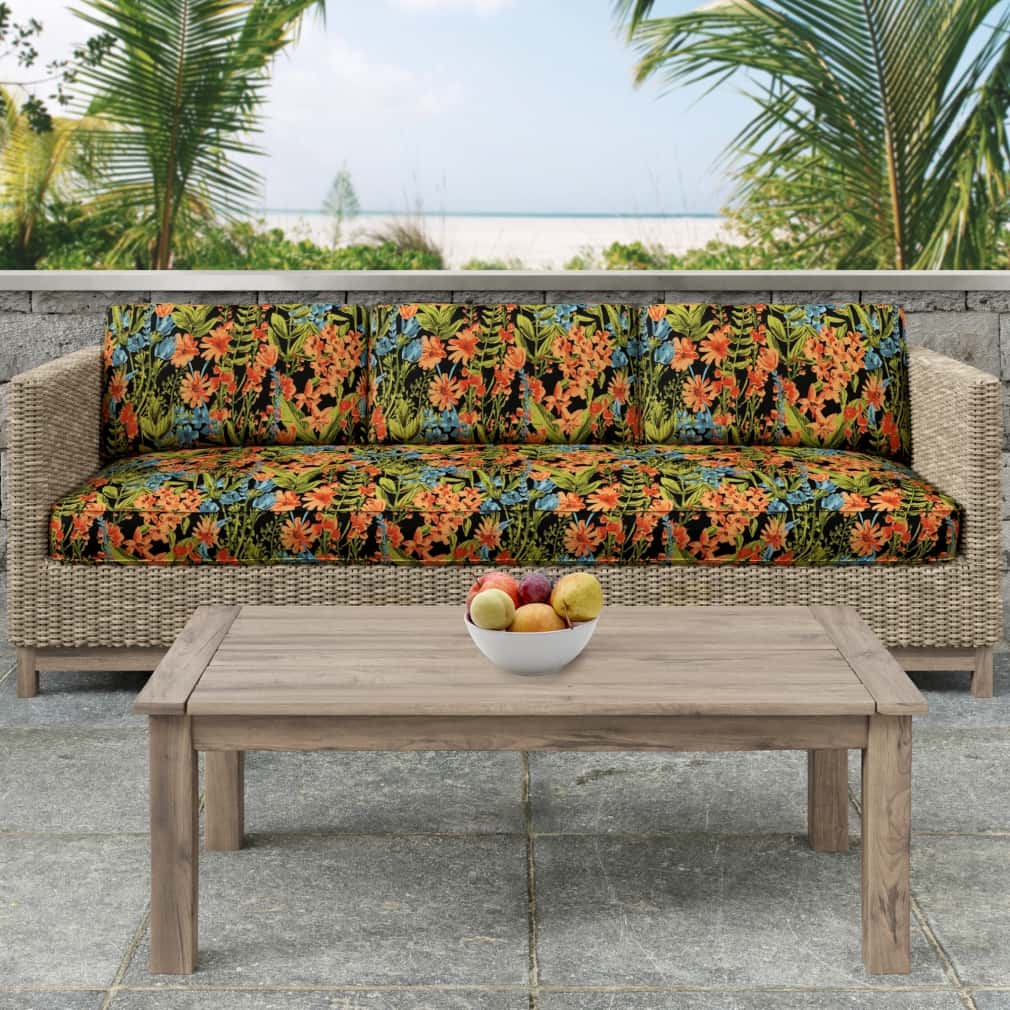 D2731 Floral Night Black,Coral & Peach Charlotte Fabrics