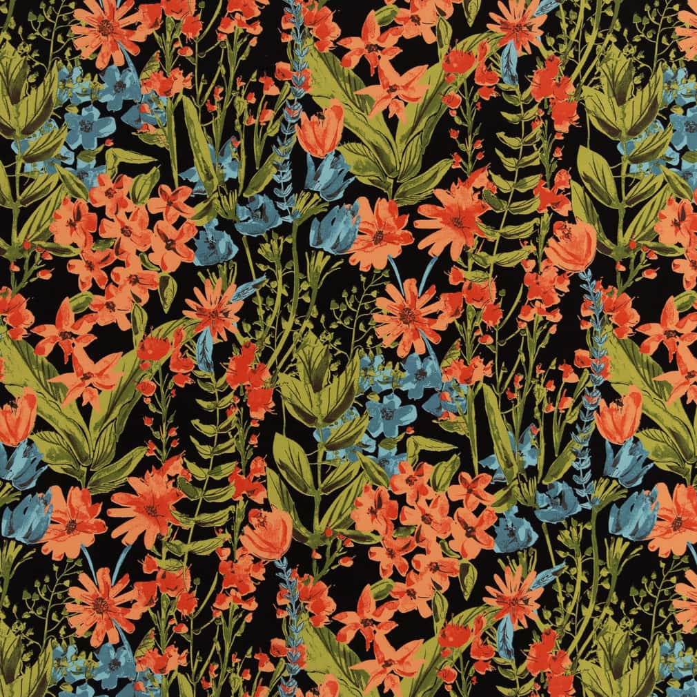 D2731 Floral Night Black,Coral & Peach Charlotte Fabrics