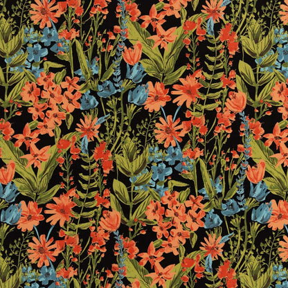 D2731 Floral Night Black,Coral & Peach Charlotte Fabrics