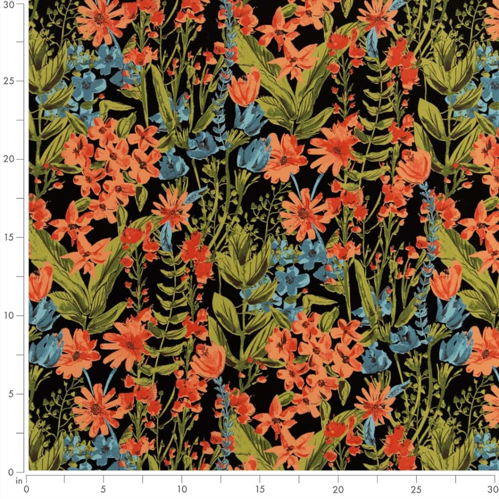 D2731 Floral Night Black,Coral & Peach Charlotte Fabrics
