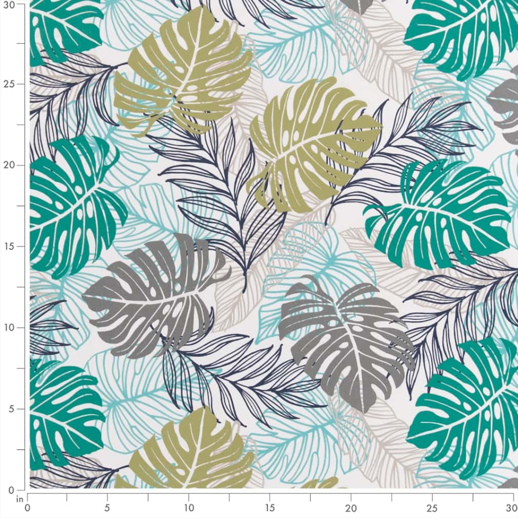 D2738 Leaves,Tropical & Botanical Jade Aqua & Teal,Green Charlotte Fabrics
