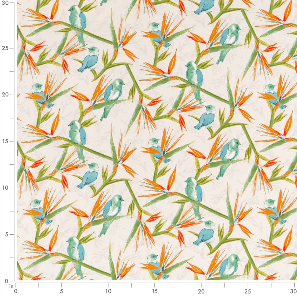 D2753 Leaves,Novelty,Tropical & Botanical Tropical Aqua & Teal,Green,Orange & Rust Charlotte Fabrics