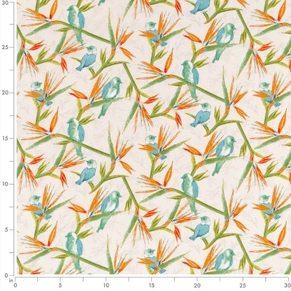 D2753 Leaves,Novelty,Tropical & Botanical Tropical Aqua & Teal,Green,Orange & Rust Charlotte Fabrics