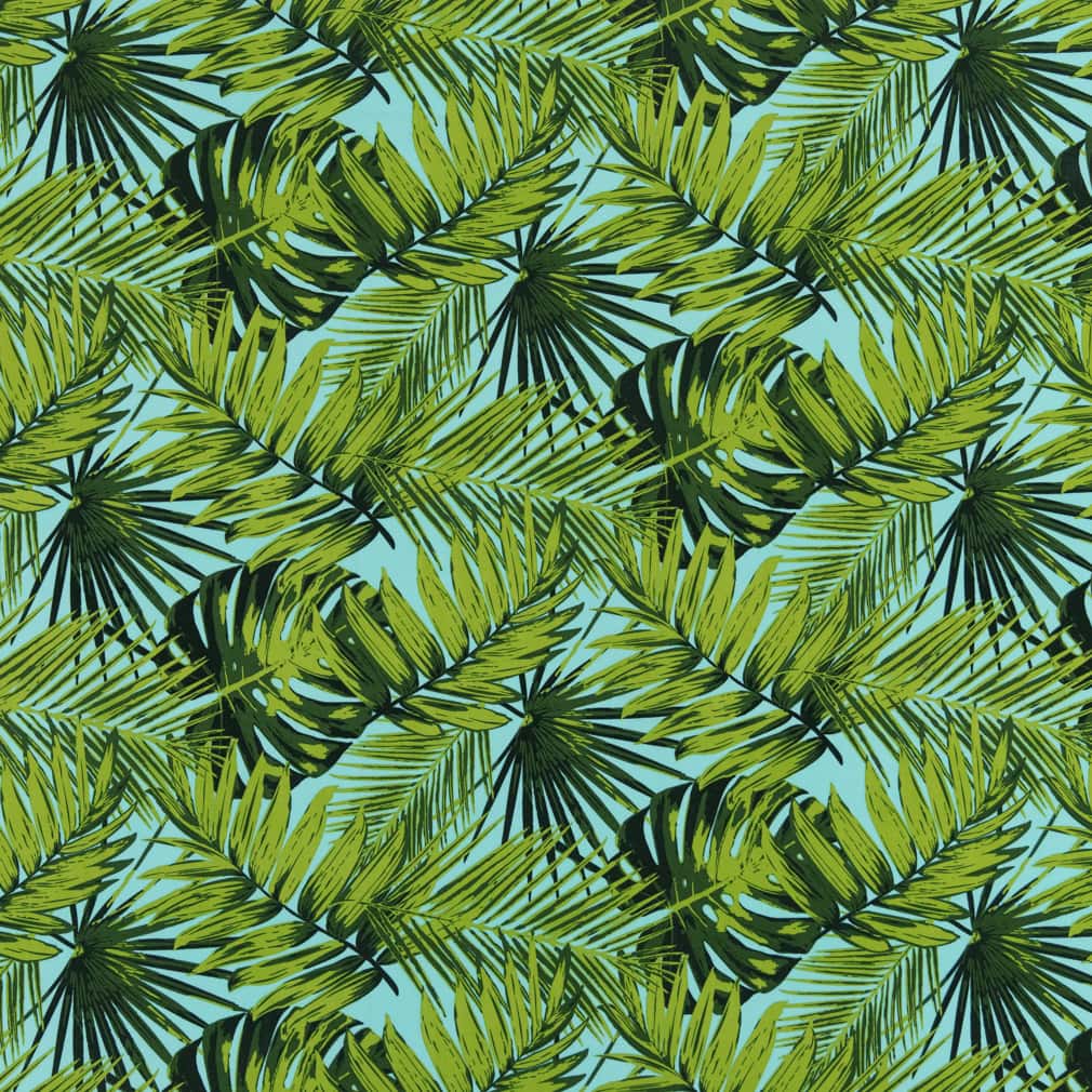 D2765 Leaves,Tropical & Botanical Palm Aqua & Teal,Green Charlotte Fabrics