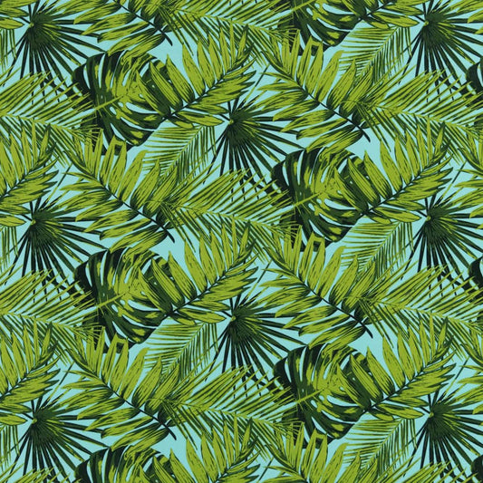 D2765 Leaves,Tropical & Botanical Palm Aqua & Teal,Green Charlotte Fabrics