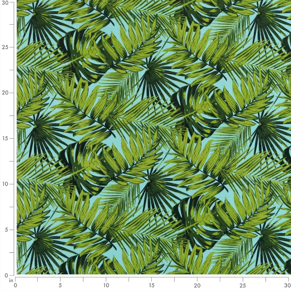 D2765 Leaves,Tropical & Botanical Palm Aqua & Teal,Green Charlotte Fabrics