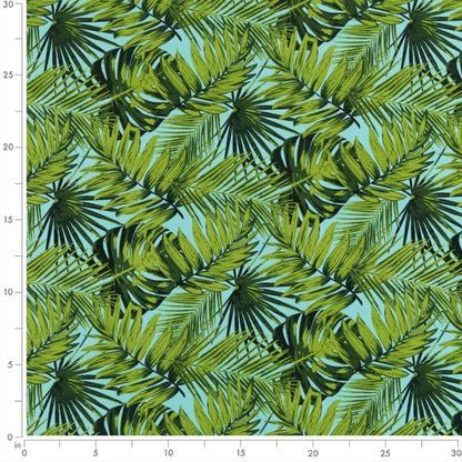 D2765 Leaves,Tropical & Botanical Palm Aqua & Teal,Green Charlotte Fabrics