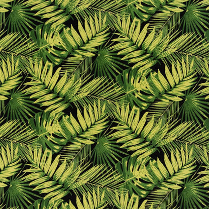 D2766 Leaves,Tropical & Botanical Noir Black,Green Charlotte Fabrics