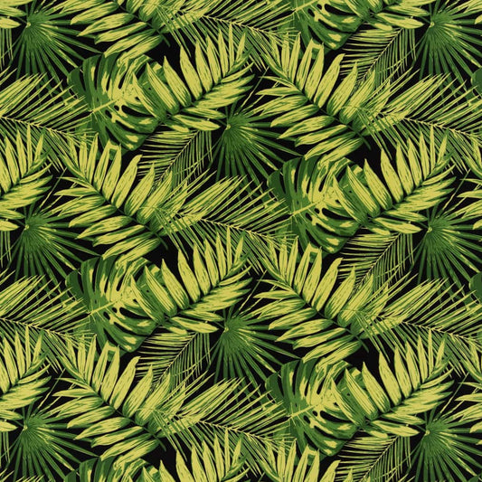 D2766 Leaves,Tropical & Botanical Noir Black,Green Charlotte Fabrics