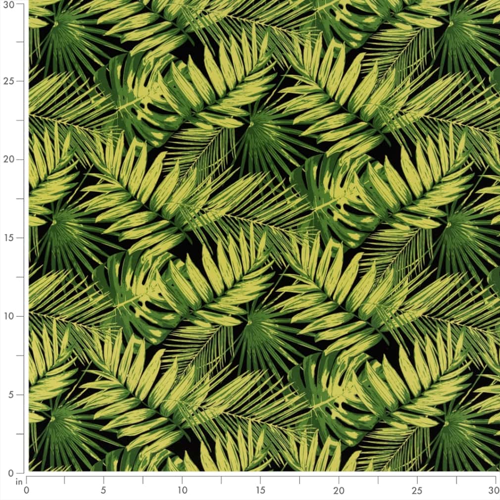 D2766 Leaves,Tropical & Botanical Noir Black,Green Charlotte Fabrics