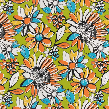 D2770 Floral Chartreuse Green,Orange & Rust Charlotte Fabrics
