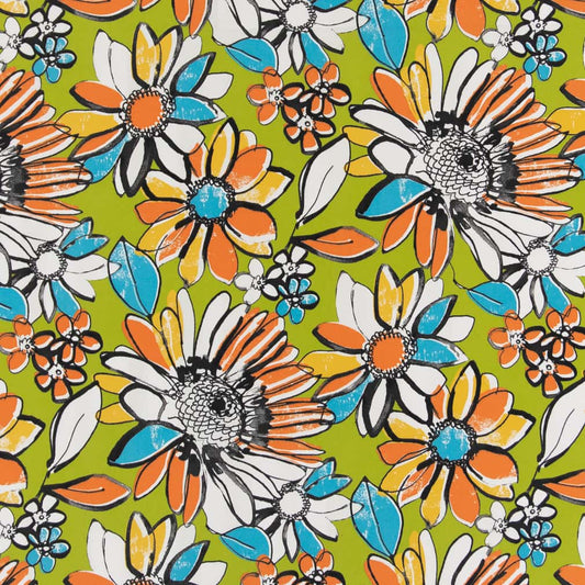 D2770 Floral Chartreuse Green,Orange & Rust Charlotte Fabrics