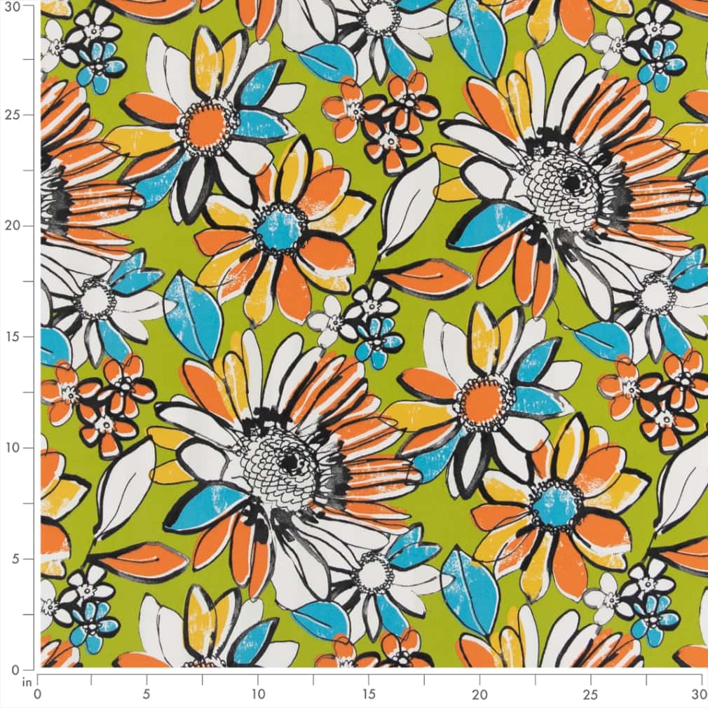 D2770 Floral Chartreuse Green,Orange & Rust Charlotte Fabrics