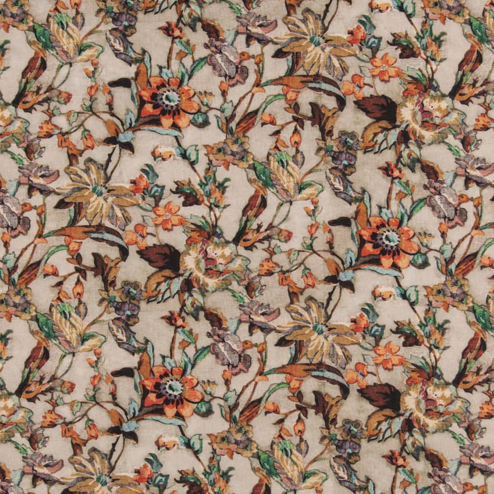 D2914 Floral Smoke Brown,Grey & Silver,Orange & Rust Charlotte Fabrics