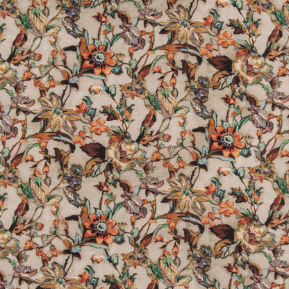 D2914 Floral Smoke Brown,Grey & Silver,Orange & Rust Charlotte Fabrics
