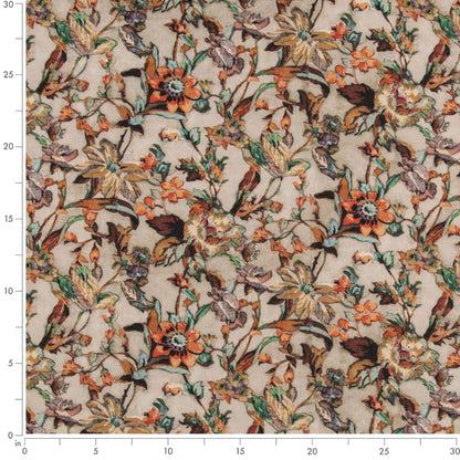 D2914 Floral Smoke Brown,Grey & Silver,Orange & Rust Charlotte Fabrics
