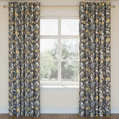 D2915 Floral Charcoal Gold & Yellow,Grey & Silver Charlotte Fabrics