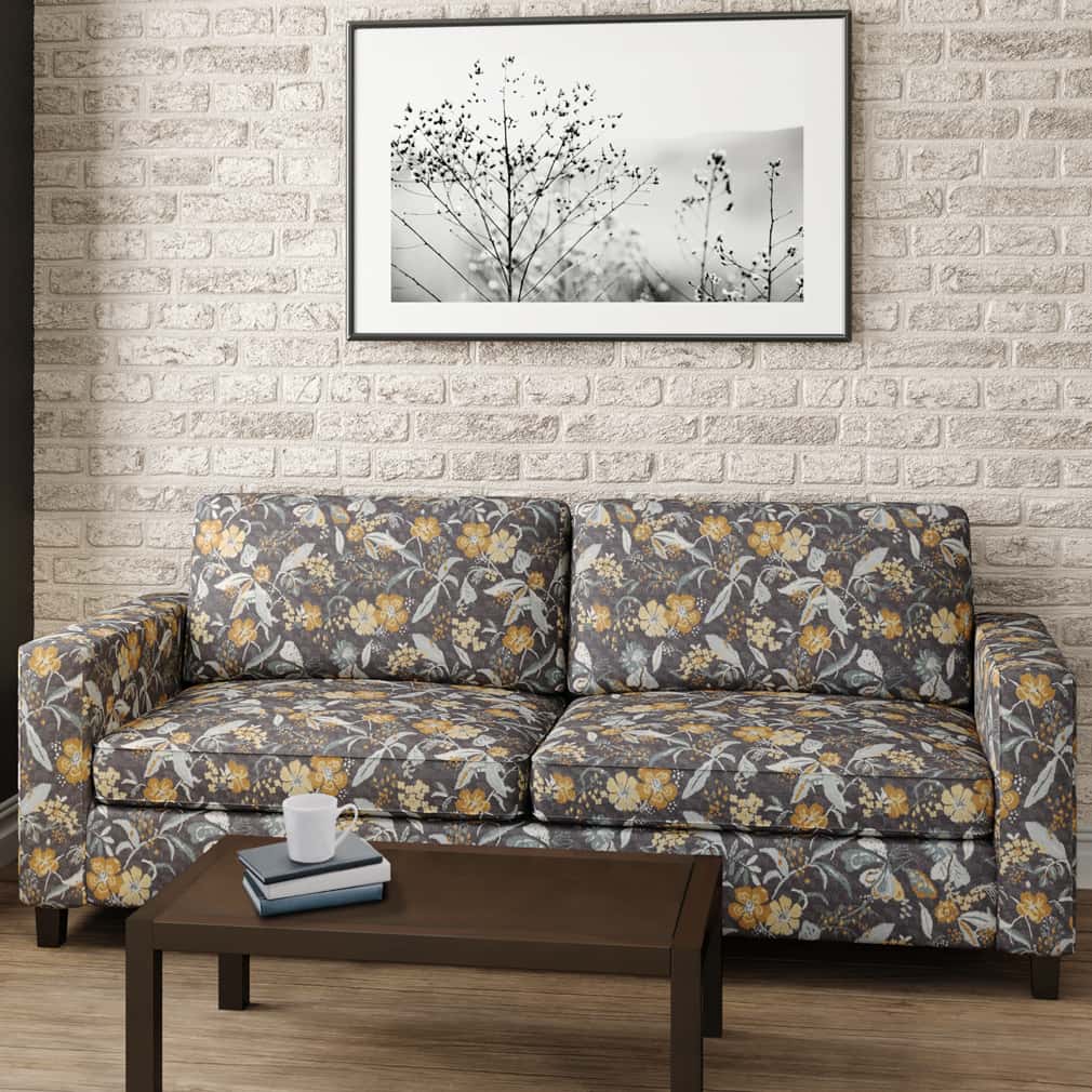 D2915 Floral Charcoal Gold & Yellow,Grey & Silver Charlotte Fabrics