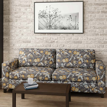 D2915 Floral Charcoal Gold & Yellow,Grey & Silver Charlotte Fabrics