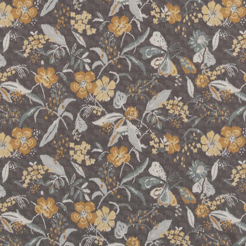 D2915 Floral Charcoal Gold & Yellow,Grey & Silver Charlotte Fabrics
