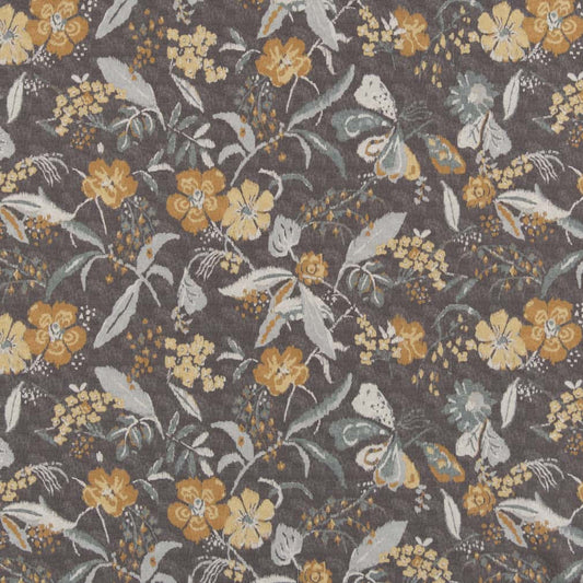 D2915 Floral Charcoal Gold & Yellow,Grey & Silver Charlotte Fabrics