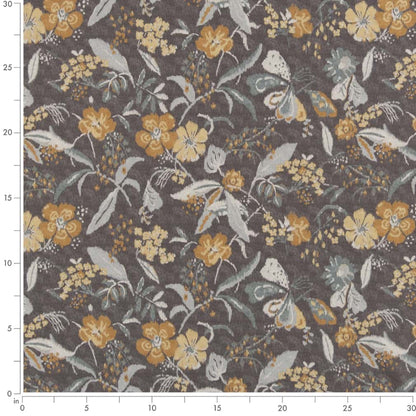 D2915 Floral Charcoal Gold & Yellow,Grey & Silver Charlotte Fabrics
