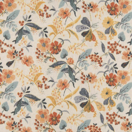 D2916 Floral Aqua Aqua & Teal,Orange & Rust Charlotte Fabrics