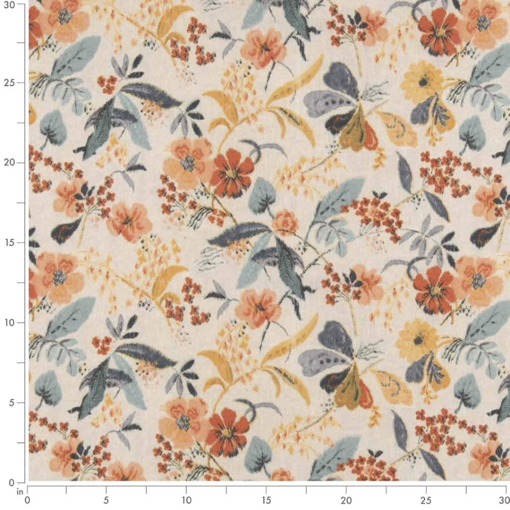 D2916 Floral Aqua Aqua & Teal,Orange & Rust Charlotte Fabrics