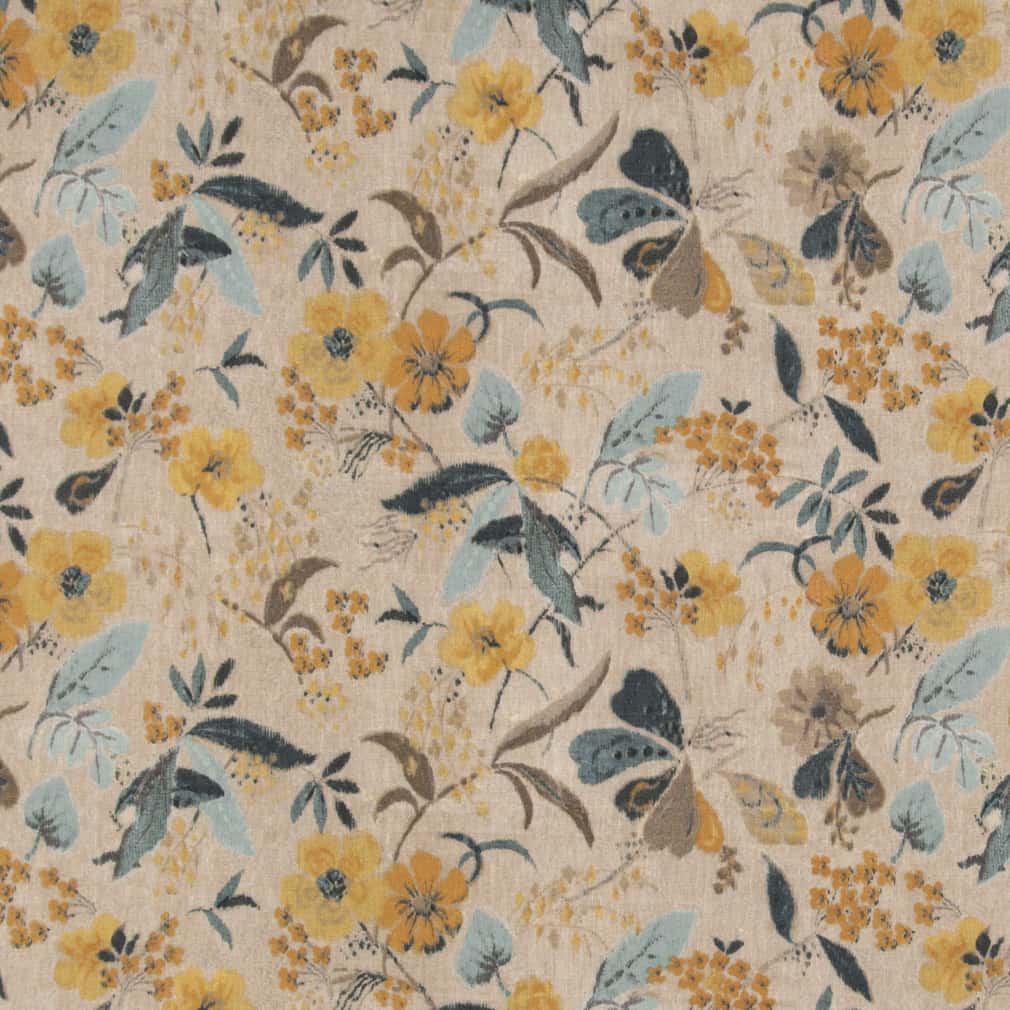 D2917 Floral Peacock Aqua & Teal,Gold & Yellow Charlotte Fabrics