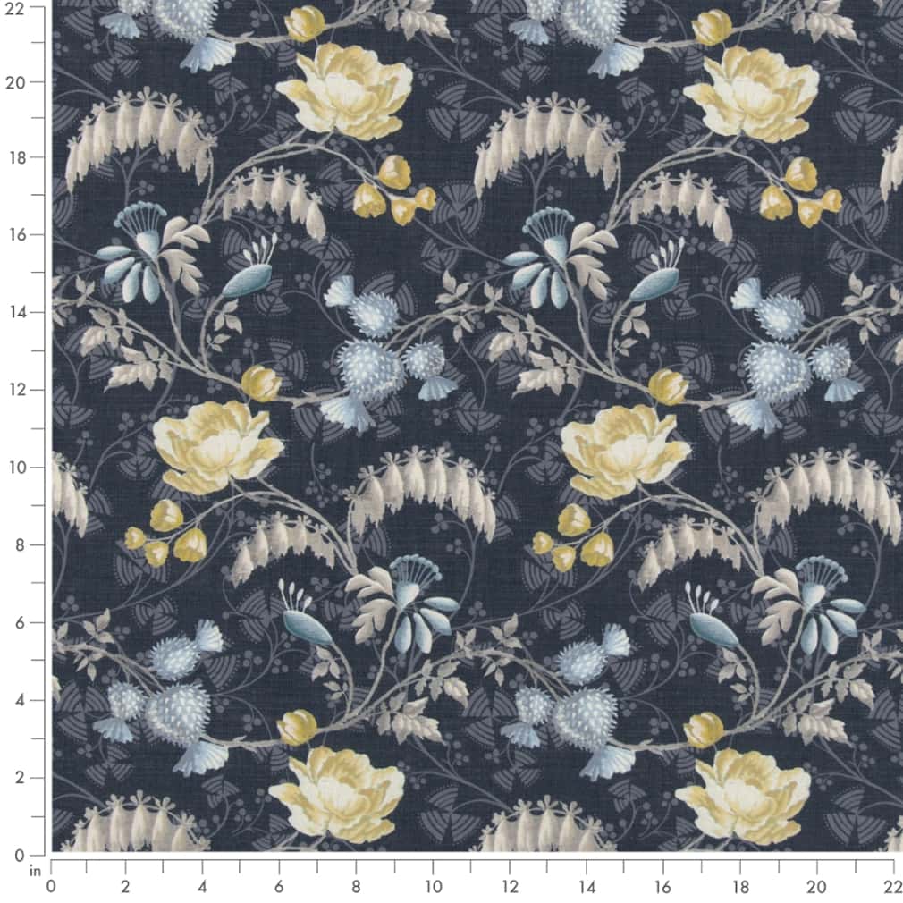 D2935 Floral Indigo Blue Charlotte Fabrics