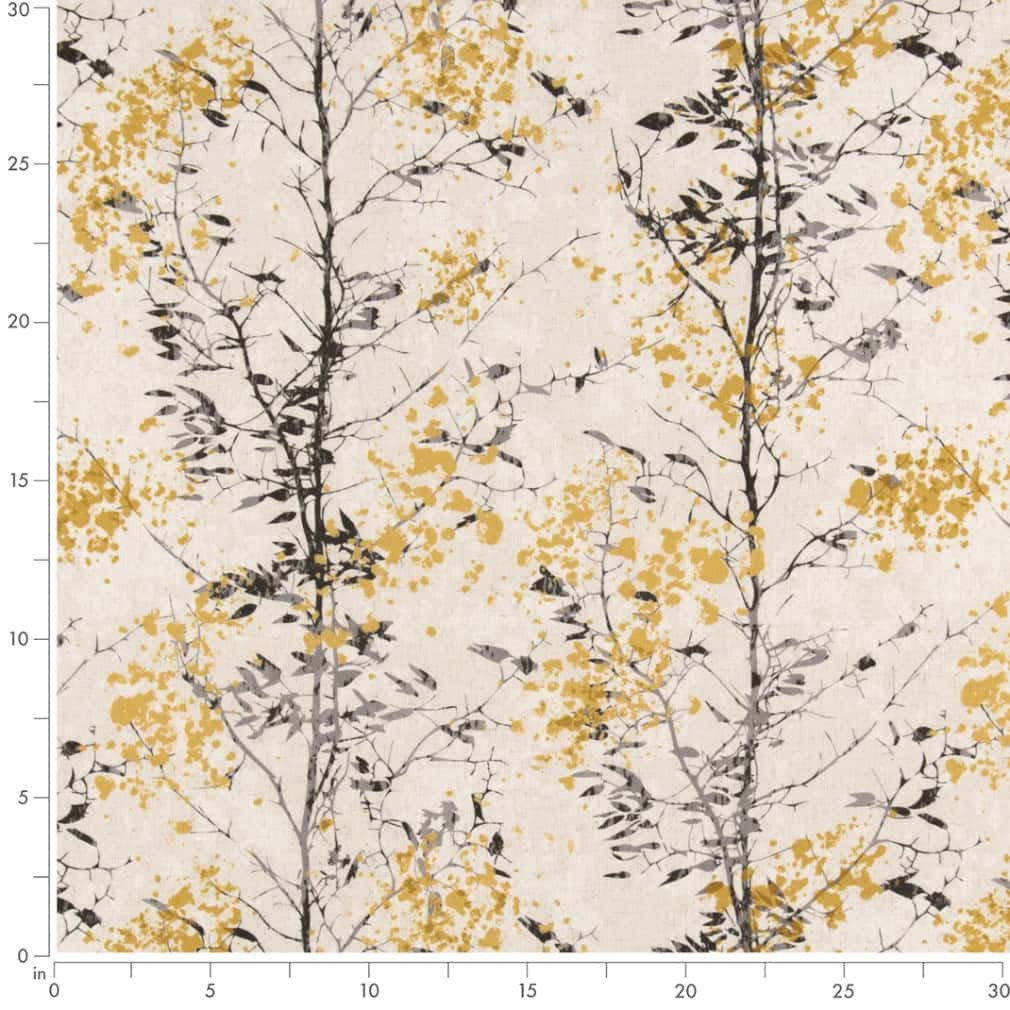 D2945 Abstract & Geometric,Leaves Tuscan Sun Black,Gold & Yellow,Grey & Silver Charlotte Fabrics