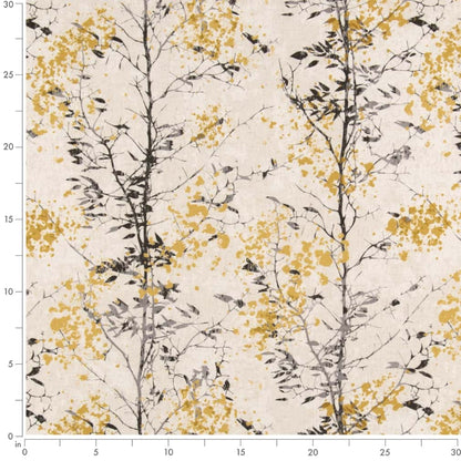 D2945 Abstract & Geometric,Leaves Tuscan Sun Black,Gold & Yellow,Grey & Silver Charlotte Fabrics