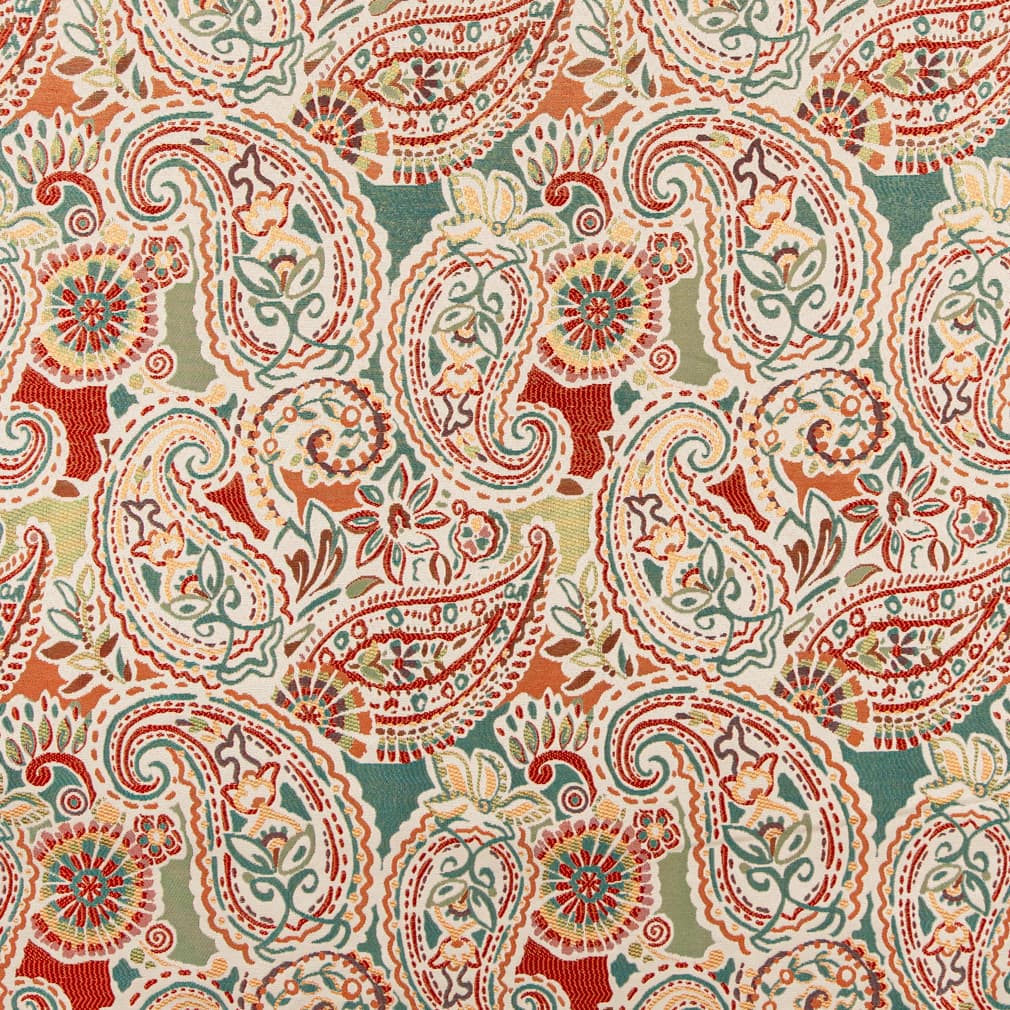 D3031 Paisley Capri Aqua & Teal,Orange & Rust Charlotte Fabrics