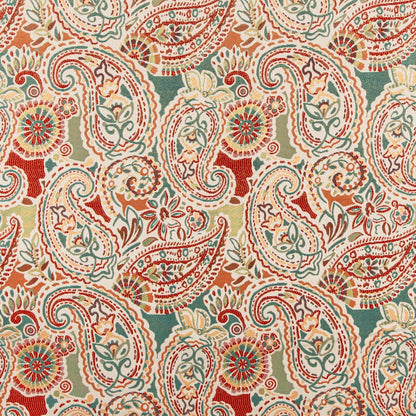 D3031 Paisley Capri Aqua & Teal,Orange & Rust Charlotte Fabrics
