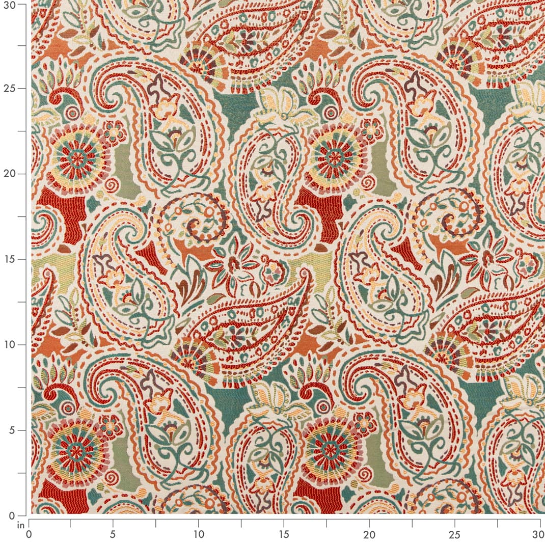 D3031 Paisley Capri Aqua & Teal,Orange & Rust Charlotte Fabrics