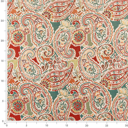 D3031 Paisley Capri Aqua & Teal,Orange & Rust Charlotte Fabrics