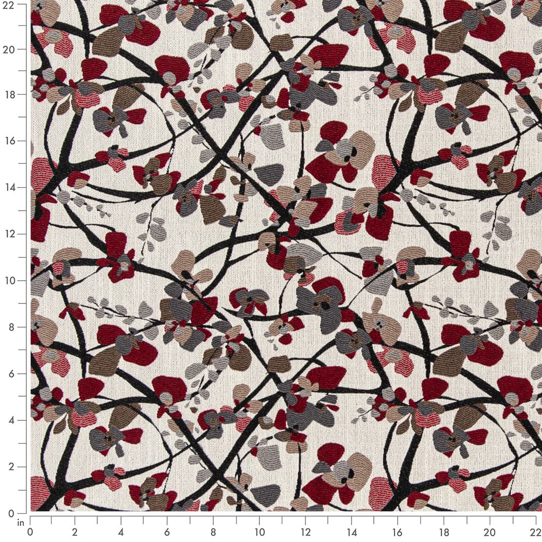 D3059 Abstract & Geometric,Leaves Crimson Red & Burgundy Charlotte Fabrics