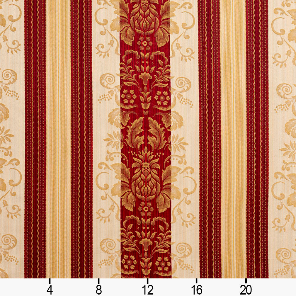 D317 Damask,Stripe Ruby Vintage Red & Burgundy Charlotte Fabrics