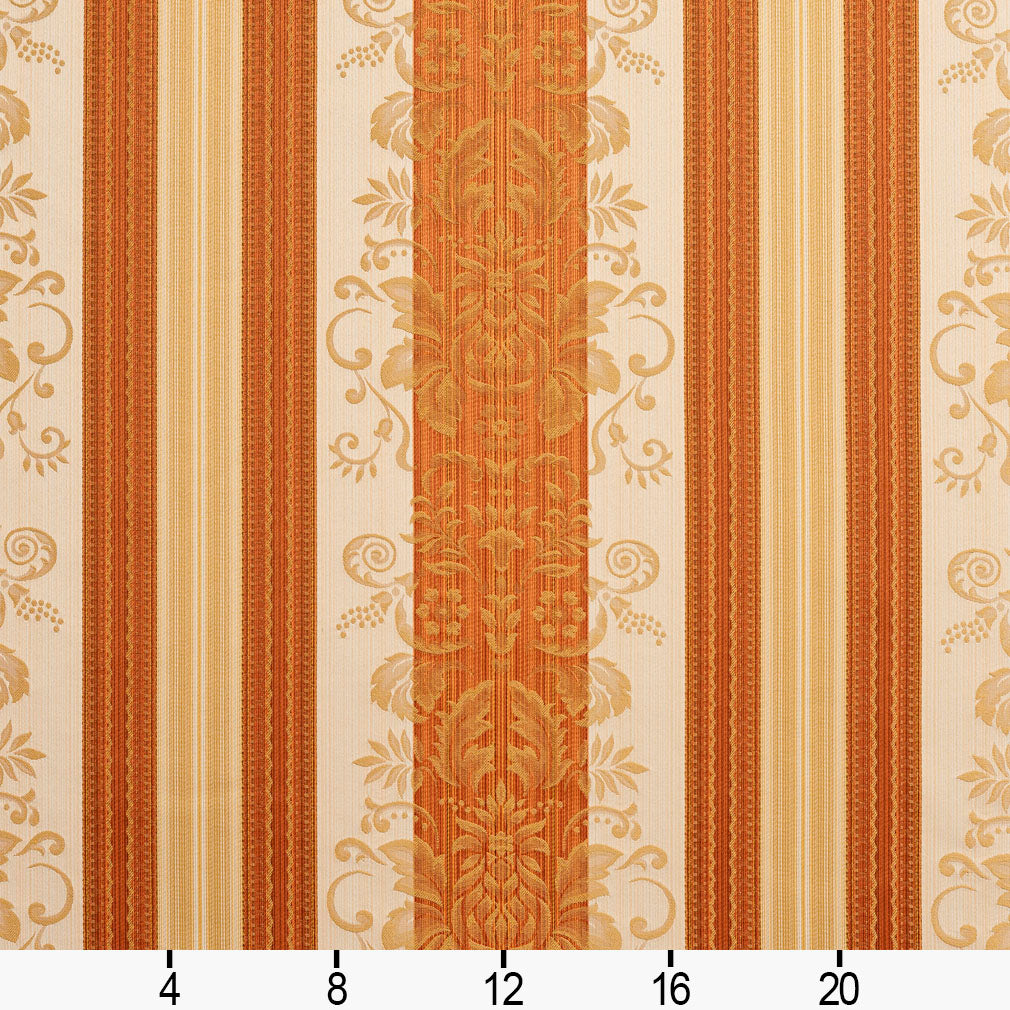 D319 Damask,Stripe Amber Vintage Orange & Rust Charlotte Fabrics