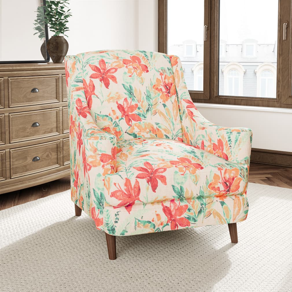 D3309 Floral,Tropical & Botanical Tropical Aqua & Teal,Coral & Peach Charlotte Fabrics