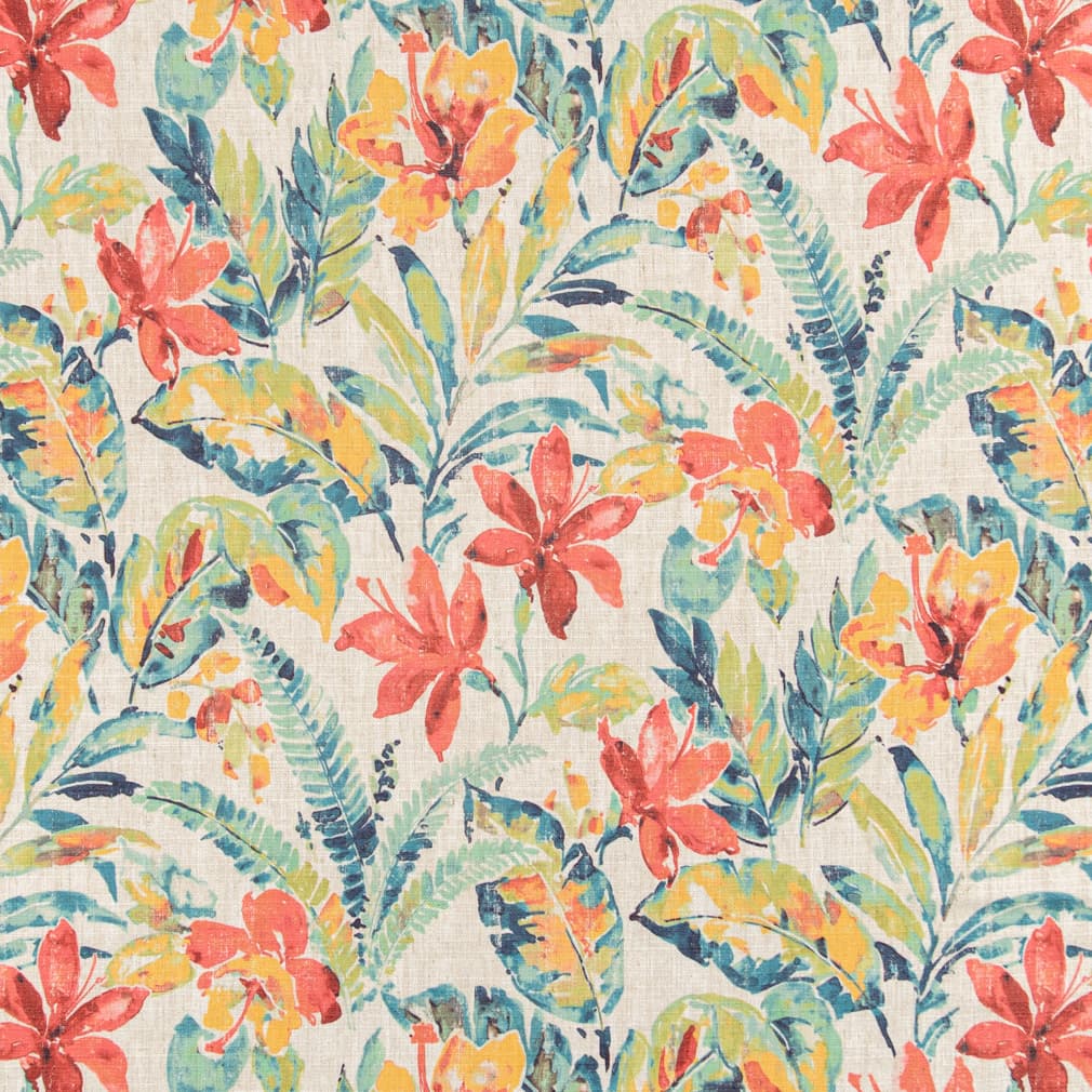 D3309 Floral,Tropical & Botanical Tropical Aqua & Teal,Coral & Peach Charlotte Fabrics