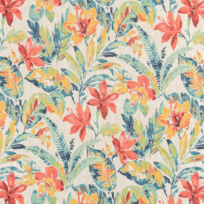 D3309 Floral,Tropical & Botanical Tropical Aqua & Teal,Coral & Peach Charlotte Fabrics