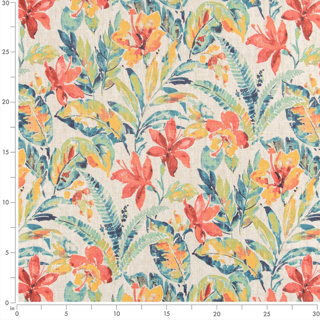 D3309 Floral,Tropical & Botanical Tropical Aqua & Teal,Coral & Peach Charlotte Fabrics