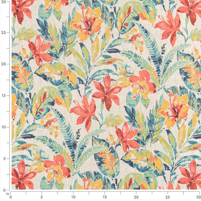 D3309 Floral,Tropical & Botanical Tropical Aqua & Teal,Coral & Peach Charlotte Fabrics