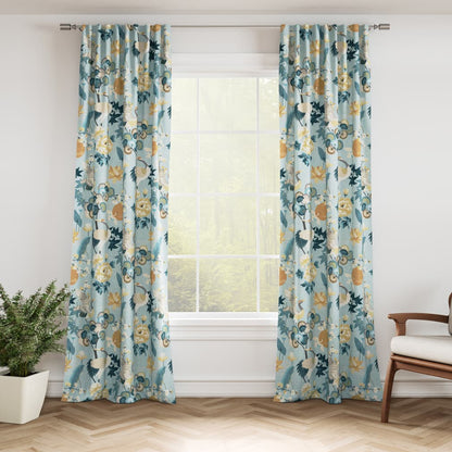 D3315 Floral,Novelty,Tropical & Botanical Sky Aqua & Teal,Gold & Yellow Charlotte Fabrics